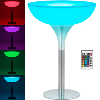 Stolik barowy klubowy podświetlany na baterie RGBW LED śr. 80 x 107 cm - biały okrągły
