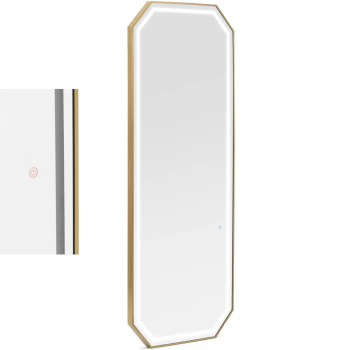 Konsola konsoleta fryzjerska lustro z oświetleniem LED ośmiokątne 180 x 70 cm - złote