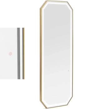 Konsola konsoleta fryzjerska lustro z oświetleniem LED ośmiokątne 180 x 70 cm - złote