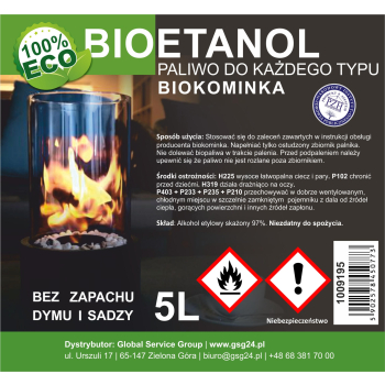 Bioalkohol bioetanol BIO paliwo do biokominka 5L