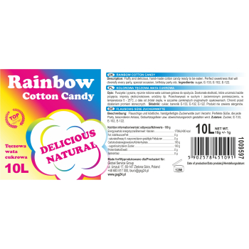 Kolorowa tęczowa wata cukrowa Rainbow Cotton Candy 10L