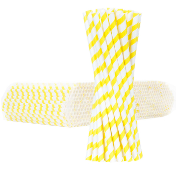 Słomki papierowe BIO ekologiczne PAPER STRAWS grube 8/205mm - biało-żółte 500szt.