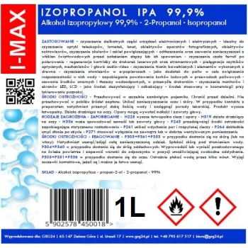 Alkohol izopropylowy Izopropanol IPA I-MAX 99,9% 1L