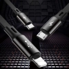 Rozwijany kabel przewód 3w1 USB microUSB Iphone Lightning USB-C 3.5A 35cm 120cm czarny