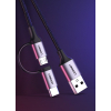 2w1 Kabel przewód w mocnym oplocie USB - microUSB + USB-C 1m 2.4A czarny
