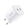 Szybka ładowarka sieciowa GaN 2x USB-C 45W QC PD biała