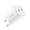 Szybka ładowarka sieciowa GaN 2x USB-C 45W QC PD biała