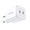 Szybka ładowarka sieciowa GaN 2x USB-C 45W QC PD biała