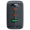 Szybka ładowarka sieciowa GaN 2x USB-C USB-A PPS PD QC4+ 65W czarna