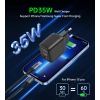 Mała mocna ładowarka sieciowa GaN USB-A USB-C PD 35W z wyświetlaczem czarna