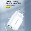 Ładowarka sieciowa 100-240V 30W 2.4A 2x USB-A biała
