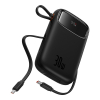 Power bank 10000mAh QPow 2 30W z wbudowanymi kablami USB-C - czarny