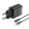 Ładowarka sieciowa A90 GaN USB-A QC 18W + kabel USB-C - czarna