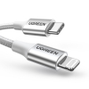 Kabel przewód USB-C - iPhone Lightning MFi 1m - srebrny