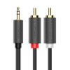 Kabel przewód audio 3.5 mm mini jack (męski) - 2RCA (męski) 1m - szary
