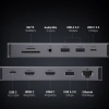 13w1 HUB adapter USB-C - USB-A / USB-C / HDMI / DisplayPort / RJ45 / SD TF / AUX / USB-C PD - szary