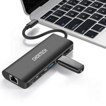 Stacja dokująca adapter hub USB Typ C 6w1 100W PD czarny
