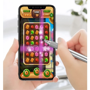 Dwustronny pojemnościowy rysik disc stylus + żelopis długopis srebrny