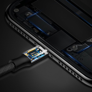 Wytrzymały kabel przewód w materiałowym oplocie USB Iphone Lightning 1.2M czarny