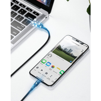 Wytrzymały nylonowy kabel przewód USB-C PD Iphone Lightning 18W QC3.0 1m czarny-szary