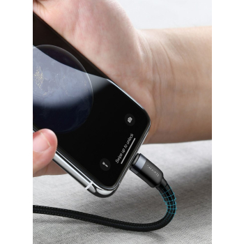 Wytrzymały nylonowy kabel przewód USB-C PD Iphone Lightning 18W QC3.0 1m czarny-szary