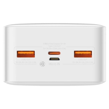 Bipow powerbank z szybkim ładowaniem 30000mAh kabel USB-A microUSB 0.25m biały