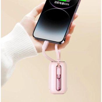 Powerbank 10000mAh Colorful Series 22.5W z kablami USB-C i Iphone Lightning różowy