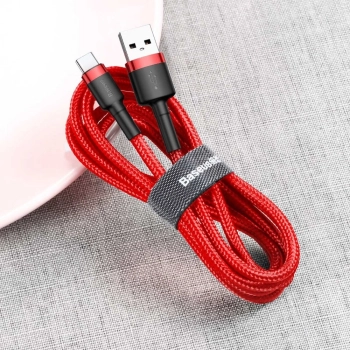 Wytrzymały nylonowy kabel przewód USB - USB-C QC3 3m - czerwony