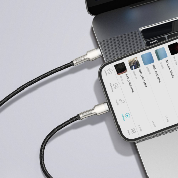 Przewód kabel iPhone USB-C - Lightning Cafule Metal Data Power Delivery 20W 1m - czarny