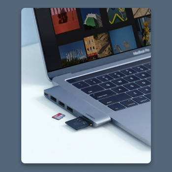 Adapter HUB do MacBook Pro / Air 2x USB-C na 3x USB 3.0 / TF / SD / USB-C - szary