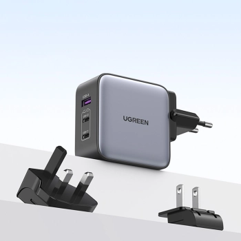 Uniwersalna ładowarka sieciowa GaN USB 2xUSB-C wtyczki EU / UK / US - czarna