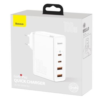 Szybka ładowarka sieciowa GaN2 Pro USB USB-C QC PD 100W biały