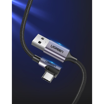 Przewód kabel kątowy boczna wtyczka USB - USB-C 1m 3A szary