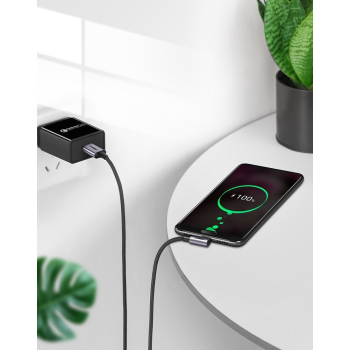 Przewód kabel kątowy boczna wtyczka USB - USB-C 1m 3A szary