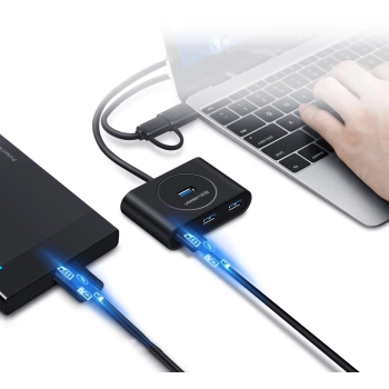 Rozdzielacz HUB portu USB do 4x USB 3.2 kabel 0.5 m czarny