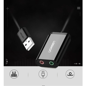 Zewnętrzna karta dźwiękowa muzyczna adapter USB - 3.5mm mini jack kabel 15cm czarny