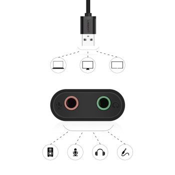 Zewnętrzna karta dźwiękowa muzyczna adapter USB - 3.5mm mini jack kabel 15cm czarny