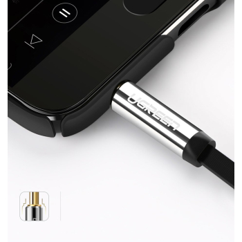 Płaski kabel przewód audio AUX 3.5mm mini jack 1m srebrny