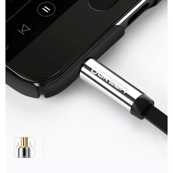 Płaski kabel przewód audio AUX 3.5mm mini jack 1m srebrny