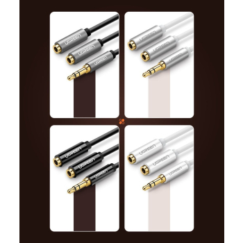 Rozdzielacz kabla słuchawkowego 2x AUX 3.5mm mini jack 25cm czarny
