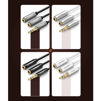 Rozdzielacz kabla słuchawkowego 2x AUX 3.5mm mini jack 25cm czarny