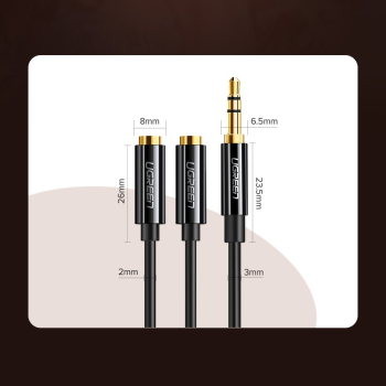 Rozdzielacz kabla słuchawkowego 2x AUX 3.5mm mini jack 25cm czarny