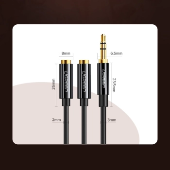 Rozdzielacz kabla słuchawkowego 2x AUX 3.5mm mini jack 25cm czarny