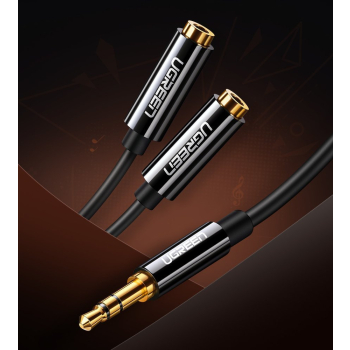 Rozdzielacz kabla słuchawkowego 2x AUX 3.5mm mini jack 25cm czarny