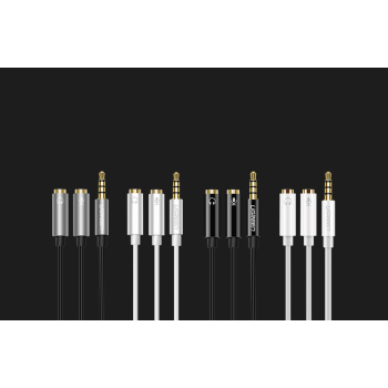 Rozdzielacz słuchawkowy 3.5mm mini jack AUX + mikrofon stereo 20cm srebrny