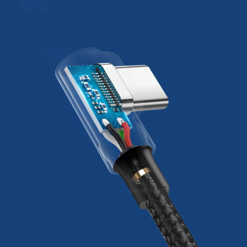 Kątowy kabel przewód w oplocie USB - USB-C Quick Charge 3.0 0.5m szary