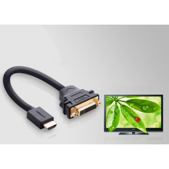 Kabel przewód adapter przejściówka DVI żeński - HDMI męski 22cm czarny