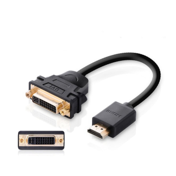 Kabel przewód adapter przejściówka DVI żeński - HDMI męski 22cm czarny