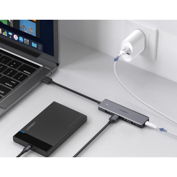 HUB Rozdzielacz portów USB - 4x USB 3.2 z portem zasilania micro USB szary