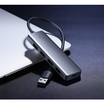 HUB Rozdzielacz portów USB - 4x USB 3.2 z portem zasilania micro USB szary